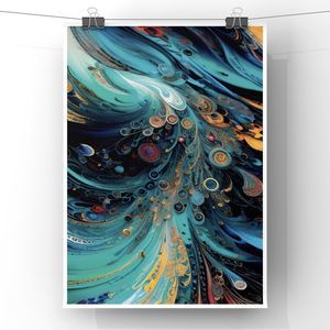Modern turquoise color with orange touch wavy abstract wall art print